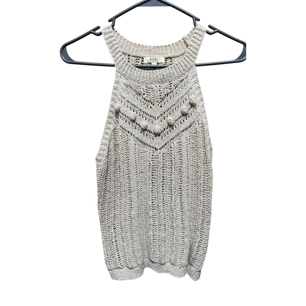 NWT KORI America Crochet Knit Tank Top Women's L Beige‎ Sleeveless Boho